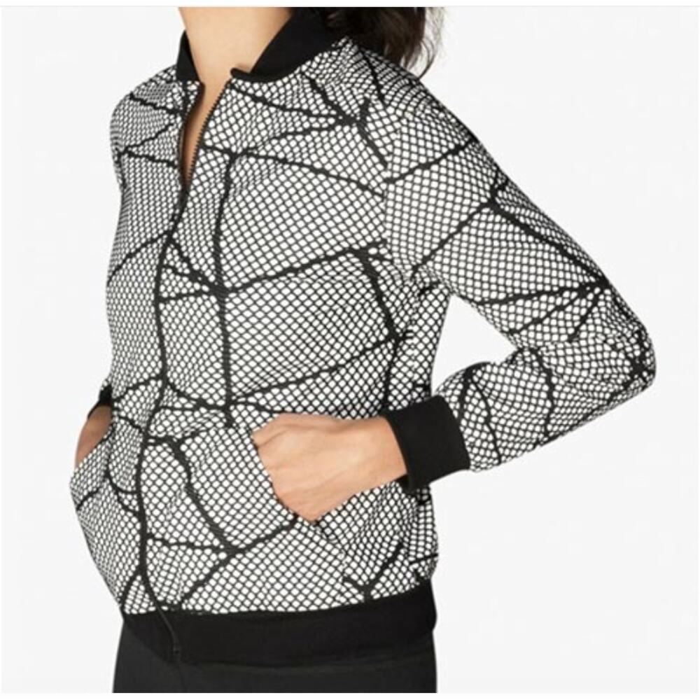 BEYOND YOGA Black & White Abstract Chromatic Bomber Jacket // XS - Picture 2 of 10